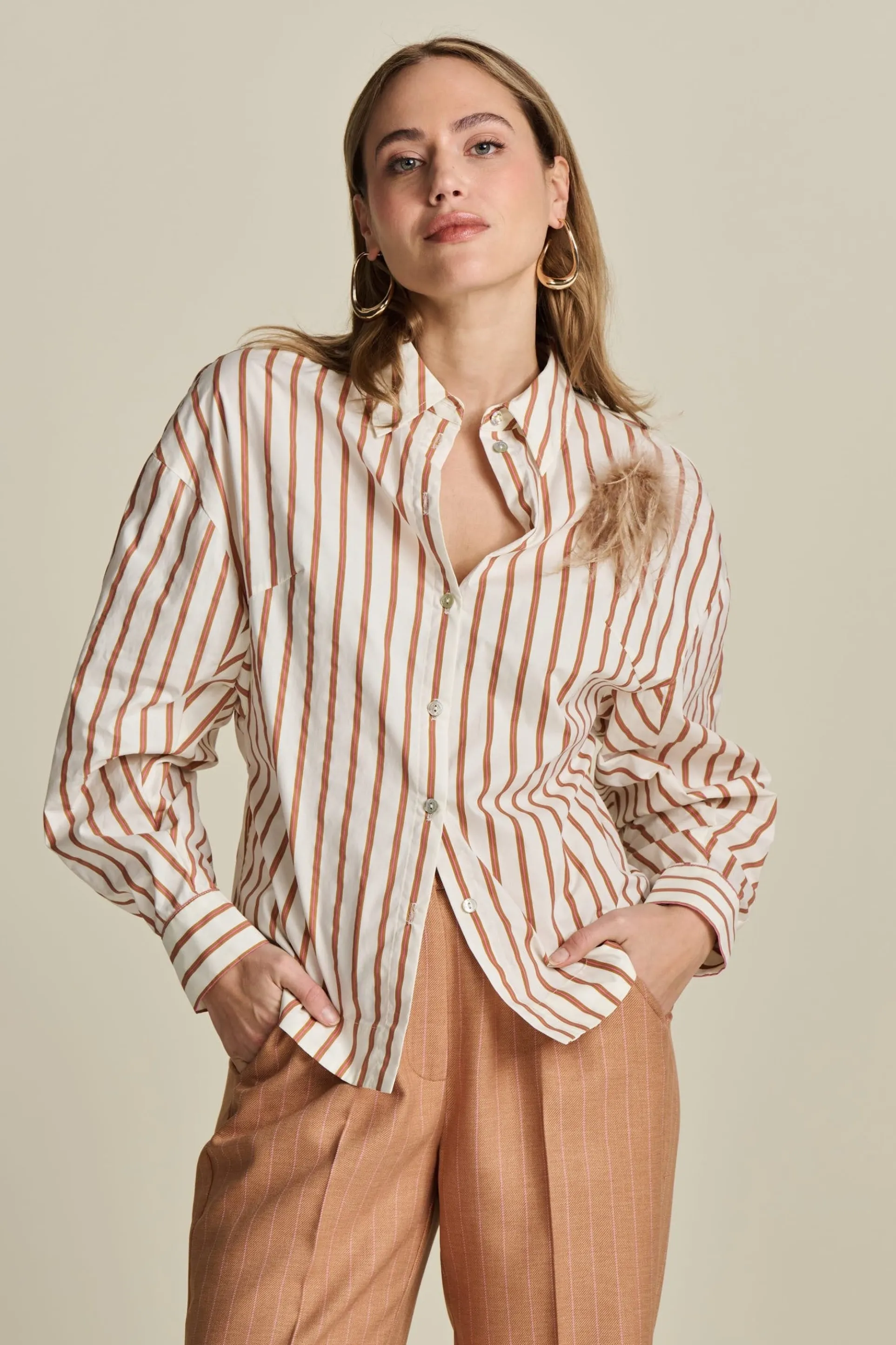 BLOUSE Striped Poplin White