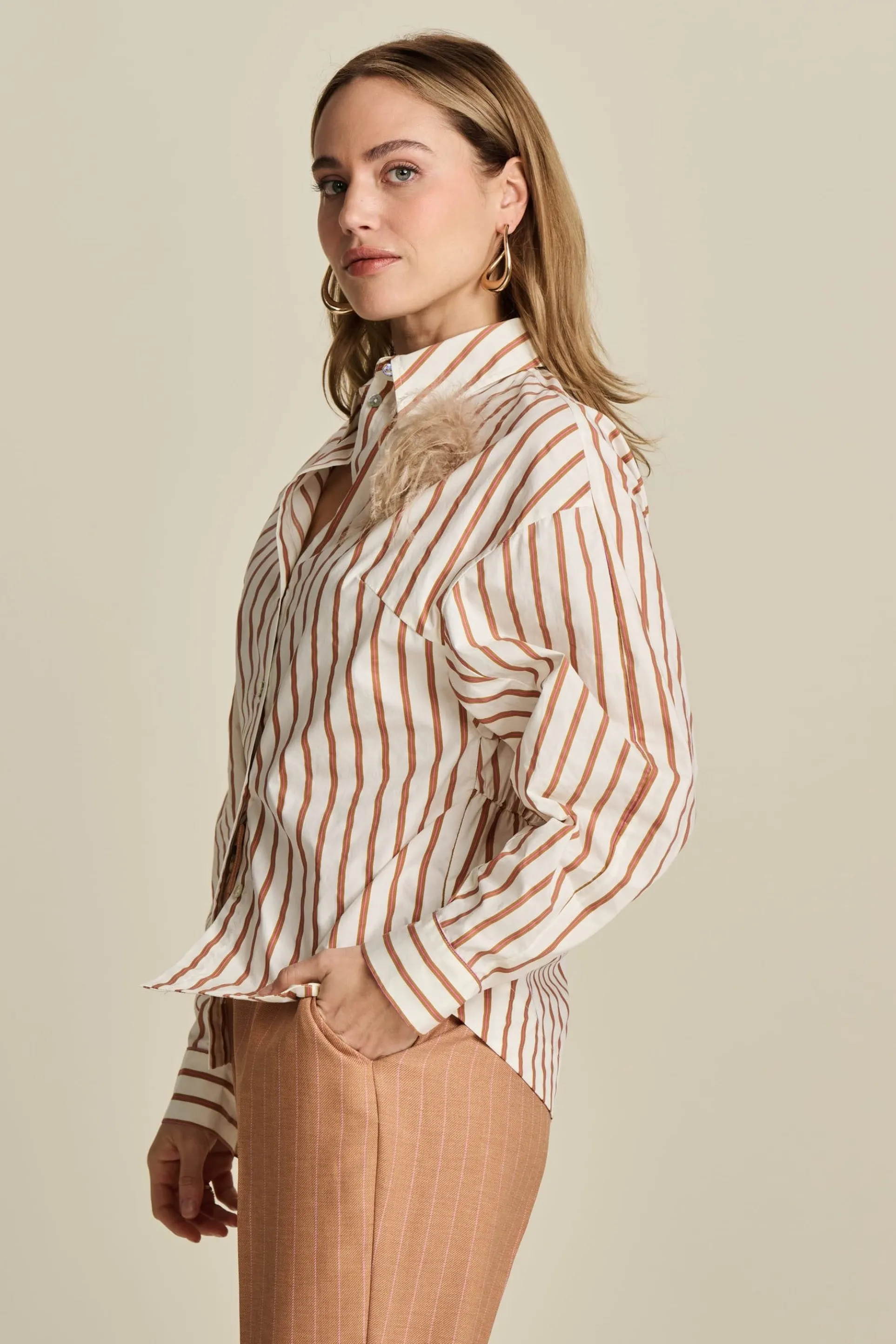 BLOUSE Striped Poplin White